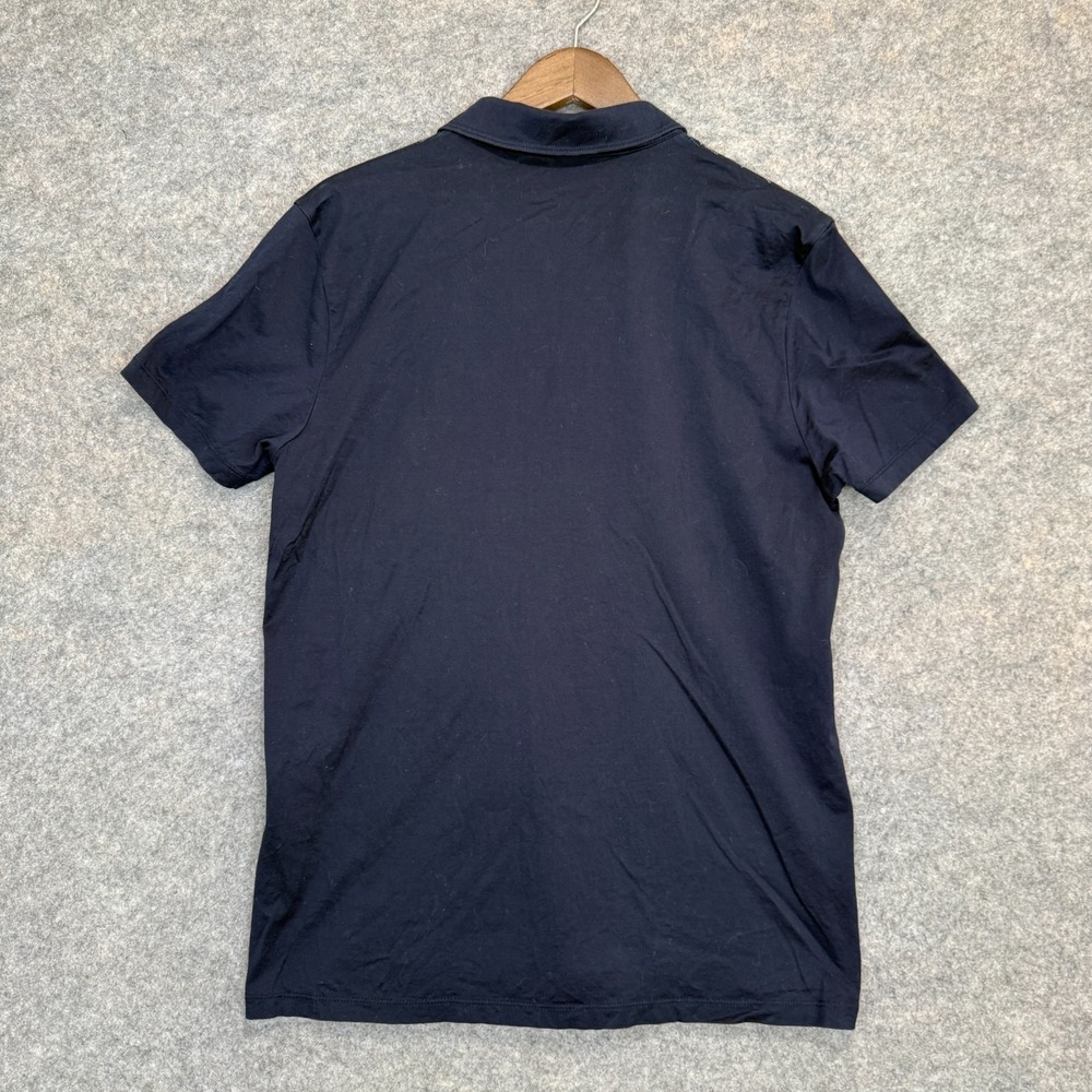 Hugo Boss Mercerised Polo Shirt Mens Large Regular Fit Navy‎ Blue Grid Pattern - Picture 9 of 10
